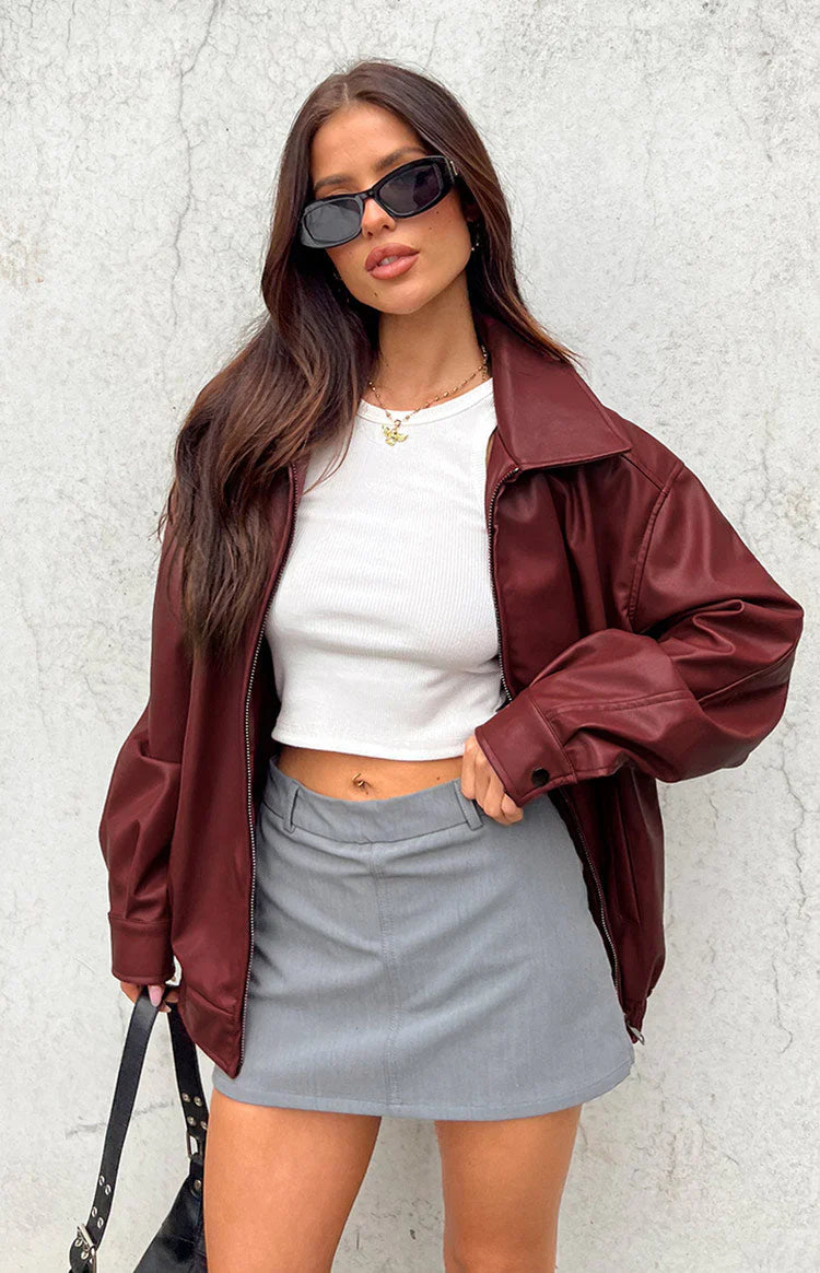 Abbi PU Black Bomber Jacket